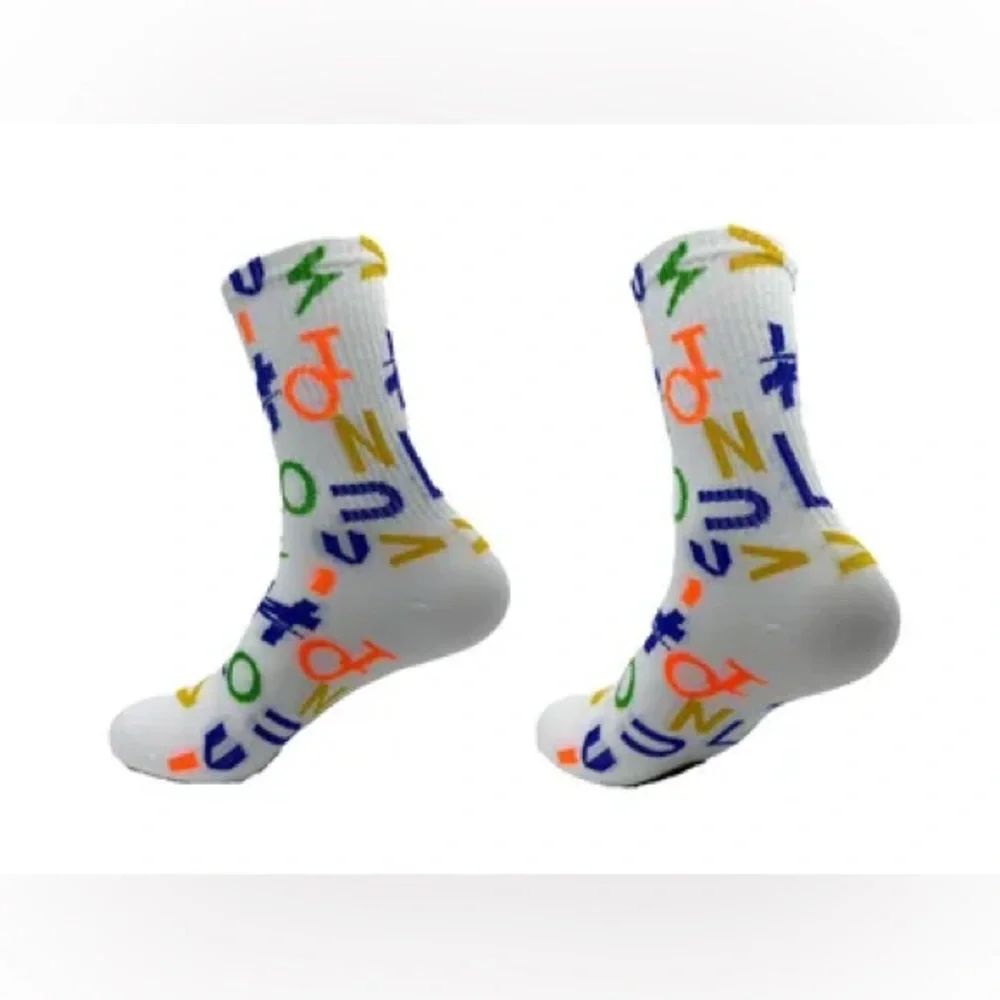Multicolor Logo Monogram Crew Socks White